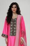Shop_Ranian_Pink Silk, Organza Embroidery, Zari Square Rani Dogri Kurta And Dhoti Salwar Set _Online_at_Aza_Fashions