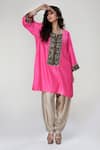 Buy_Ranian_Pink Silk Embroidery, Sequins Square Neck Dogri Kurta And Dhoti Salwar Set _at_Aza_Fashions