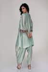 Shop_Ranian_Blue Silk, Organza Embroidery, Zari Round Neck Dogri Kurta And Dhoti Salwar Set _at_Aza_Fashions