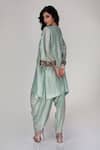 Shop_Ranian_Sky Blue Embroidery, Sequins Round Neck Dogri Kurta And Dhoti Salwar Set _at_Aza_Fashions