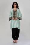 Buy_Ranian_Sky Blue Silk, Organza Embroidery Round Neck Dogri Kurta And Dhoti Salwar Set _Online_at_Aza_Fashions