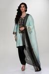 Ranian_Sky Blue Silk, Organza Embroidery Round Neck Dogri Kurta And Dhoti Salwar Set _at_Aza_Fashions