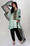 Buy_Ranian_Sky Blue Silk, Organza Embroidery Round Neck Dogri Kurta And Dhoti Salwar Set 