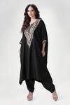 Buy_Ranian_Black Silk Sequins, Embroidery V-neck Embellished Kaftan And Dhoti Salwar Set _Online_at_Aza_Fashions