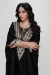 Shop_Ranian_Black Silk Sequins, Embroidery V-neck Embellished Kaftan And Dhoti Salwar Set _Online_at_Aza_Fashions