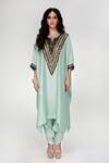 Ranian_Aqua Silk Sequins V-neck Wrinkled Kaftan And Dhoti Salwar Set _Online_at_Aza_Fashions