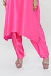 Ranian_Pink Silk Embroidery, Zari V-neck Wrinkled Kaftan And Dhoti Salwar Set _Online_at_Aza_Fashions