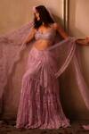 Buy_Shehlaa Khan_Lilac Tulle, Sequins, Embroidery, V-neck Floral Lehenga Set _at_Aza_Fashions