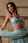 Shehlaa Khan_Sky Blue Lace, Tulle Lace, Embroidery Sweetheart Neck Lehenga Set _Online_at_Aza_Fashions