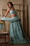 Buy_Shehlaa Khan_Sky Blue Lace, Tulle Lace, Embroidery Sweetheart Neck Lehenga Set _at_Aza_Fashions