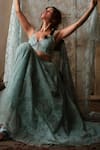 Shop_Shehlaa Khan_Sky Blue Lace, Tulle Lace, Embroidery Sweetheart Neck Lehenga Set _at_Aza_Fashions