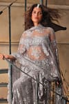 Shehlaa Khan_Silver Lace Embroidery, Lace, Sequins Sweetheart Pre-draped Saree With Blouse _Online_at_Aza_Fashions