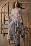 Shop_Shehlaa Khan_Silver Lace Embroidery, Lace, Sequins Sweetheart Pre-draped Saree With Blouse _at_Aza_Fashions