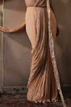 Shehlaa Khan_Peach Zari Sweetheart Neck Sequin Work Pre-draped Saree With Bloue _Online_at_Aza_Fashions