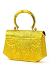 Shop_Tasna_Gold Embroidery Handcrafted Brass Engraved Clutch Bag _at_Aza_Fashions