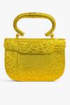 Shop_Tasna_Gold Embroidery Handcrafted Engraved Brass Clutch Bag _at_Aza_Fashions