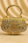 Buy_Tasna_Gold Embroidery Elephant And Floral Engraved Brass Clutch _at_Aza_Fashions
