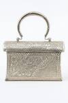 Shop_Tasna_Silver Handcrafted Floral And Geometric Engraved Clutch _at_Aza_Fashions