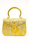 Shop_Tasna_Gold Embroidery, Stones Brass Engraved Floral And Peacock Clutch _Online_at_Aza_Fashions