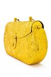 Tasna_Gold Embroidery Handcrafted Floral Engraved Brass Clutch _Online_at_Aza_Fashions