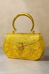 Buy_Tasna_Gold Embroidery Handcrafted Floral Engraved Brass Clutch _at_Aza_Fashions