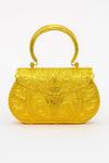 Shop_Tasna_Gold Embroidery Handcrafted Floral Engraved Brass Clutch _Online_at_Aza_Fashions