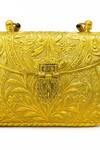 Tasna_Gold Embroidery Handcrafted Floral Engraved Brass Clutch _at_Aza_Fashions