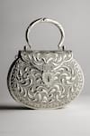 Buy_Tasna_Silver Handcrafted Engraved Brass Clutch _at_Aza_Fashions