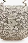 Tasna_Silver Handcrafted Engraved Brass Clutch _at_Aza_Fashions