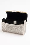 Tasna_Silver Stones, Embroidery Hand-carved Kundan And Meenakari Brass Clutch _Online_at_Aza_Fashions