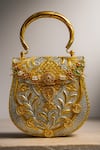 Buy_Tasna_Gold Gemstones, Metallic Thread, Hand-carved Kundan And Meenakari Brass Clutch _at_Aza_Fashions