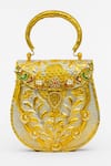 Buy_Tasna_Gold Gemstones, Metallic Thread, Hand-carved Kundan And Meenakari Brass Clutch _Online_at_Aza_Fashions