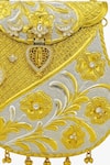 Tasna_Gold Stones, Metallic Thread, Kundan And Meenakari Brass Hand-carved Clutch _at_Aza_Fashions