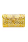 Buy_Tasna_Gold Stones, Metallic Thread, Hand-carved Kundan And Meenakari Brass Clutch _Online_at_Aza_Fashions
