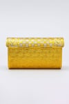 Shop_Tasna_Gold Stones, Metallic Thread, Hand-carved Kundan And Meenakari Brass Clutch _at_Aza_Fashions