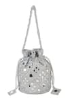 The Purple Sack_Silver Mirrors, Beads Embellished Raw Silk Potli Bag _Online_at_Aza_Fashions