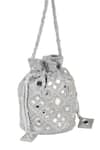 Buy_The Purple Sack_Silver Mirrors, Beads Embellished Raw Silk Potli Bag _Online_at_Aza_Fashions