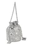 Shop_The Purple Sack_Silver Mirrors, Beads Embellished Raw Silk Potli Bag _at_Aza_Fashions