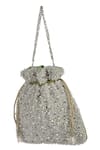 Shop_The Purple Sack_Green Beads, Embroidery, Tassels Floral Raw Silk Potli Bag _at_Aza_Fashions
