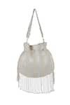 Shop_The Purple Sack_White Beads, Tassels Beaded Fringe Drawstring Potli Bag _at_Aza_Fashions