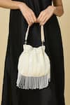 Shop_The Purple Sack_White Beads, Tassels Beaded Fringe Drawstring Potli Bag _Online_at_Aza_Fashions
