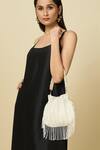 Buy_The Purple Sack_White Beads, Tassels Beaded Fringe Drawstring Potli Bag _at_Aza_Fashions