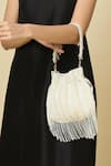 The Purple Sack_White Beads, Tassels Beaded Fringe Drawstring Potli Bag _at_Aza_Fashions