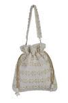 Shop_The Purple Sack_Off White Beads, Pearls Beaded And Embroidered Potli Bag _at_Aza_Fashions