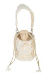 Buy_The Purple Sack_Off White Beads, Sequins, Fabric Flowers Pearl And Embellished Floral Potli Bag _Online_at_Aza_Fashions