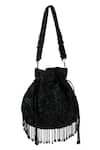 Shop_The Purple Sack_Black Beads, Embroidery, Tassels Beaded Fringe Potli Bag _at_Aza_Fashions
