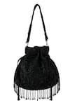 Shop_The Purple Sack_Black Beads, Embroidery, Tassels Beaded Fringe Potli Bag _Online_at_Aza_Fashions