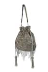 The Purple Sack_Silver Beads, Tassels Beaded Scallop Pattern Potli Bag _Online_at_Aza_Fashions