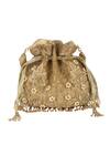 Shop_The Purple Sack_Gold Beads, Pearls, Embroidery Beaded Floral And Leaf Potli Bag _at_Aza_Fashions