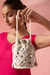 Buy_The Purple Sack_Beige Mirrors, Embroidery Work And Bead Embellished Potli Bag _at_Aza_Fashions